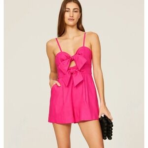 Milly Romper Womens Size 6 Pink Anya Bow Front Cutout Barbiecore Playsuit